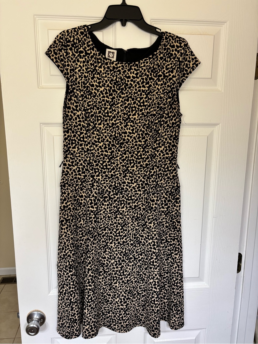 Anne Klein Black and Cream Leopard Midi Dress